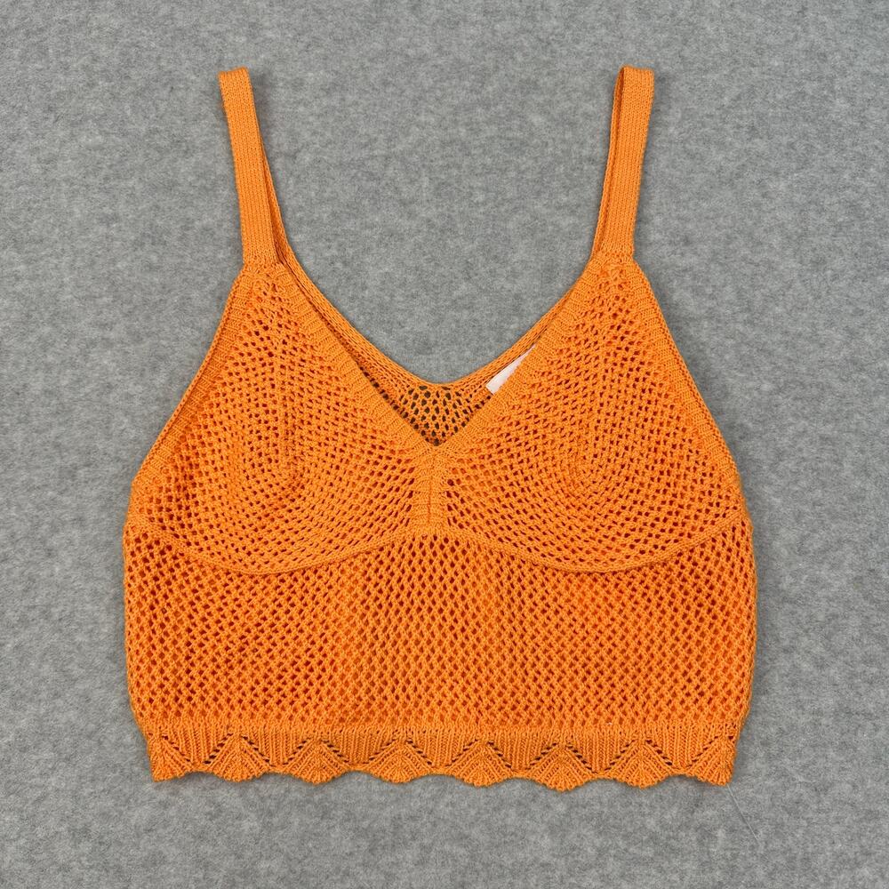 Willow & Wind Orange WMNS M Crochet Crop Top Boho Festival Bralette Scallop Hem
